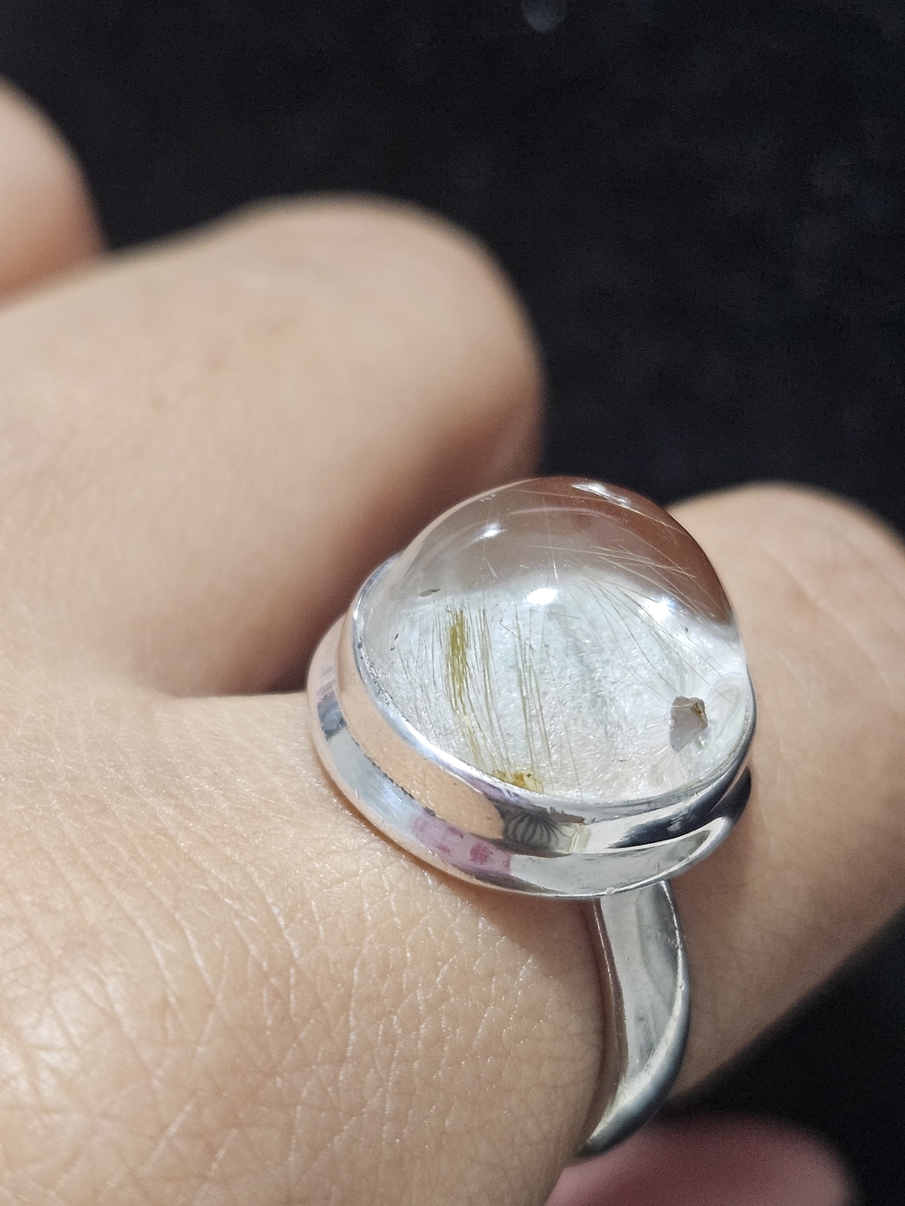 925S Golden Rutile/Garden Quartz Dome Ring - Clear